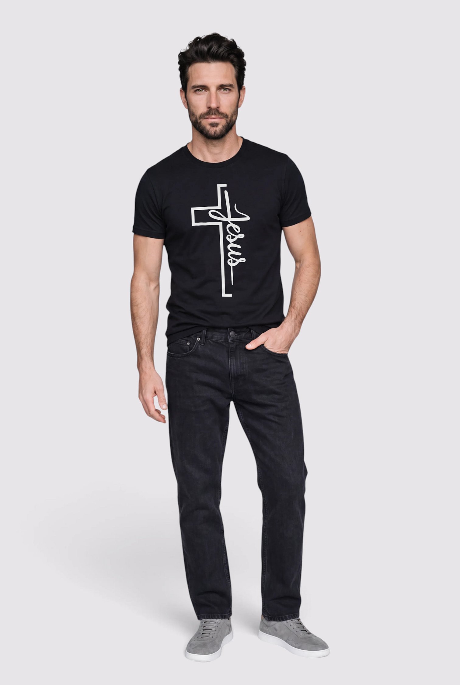 Camiseta Oversized Jesus Cruz Branca - Masculino