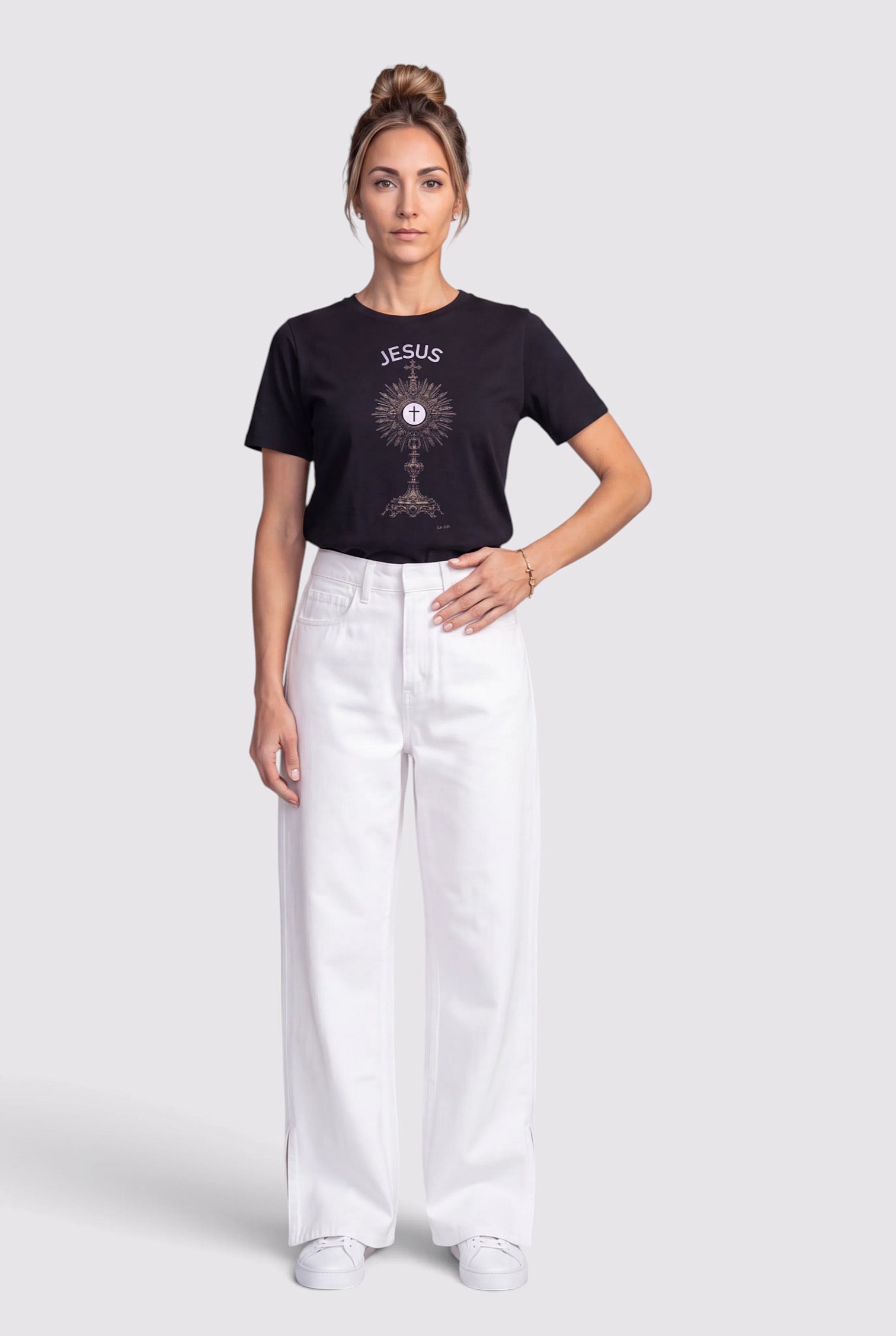 Camiseta Oversized Jesus Neon Preto - Feminino