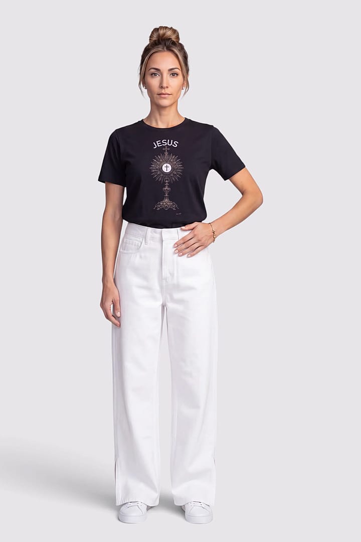Camiseta Oversized Jesus Neon Preto - Feminino